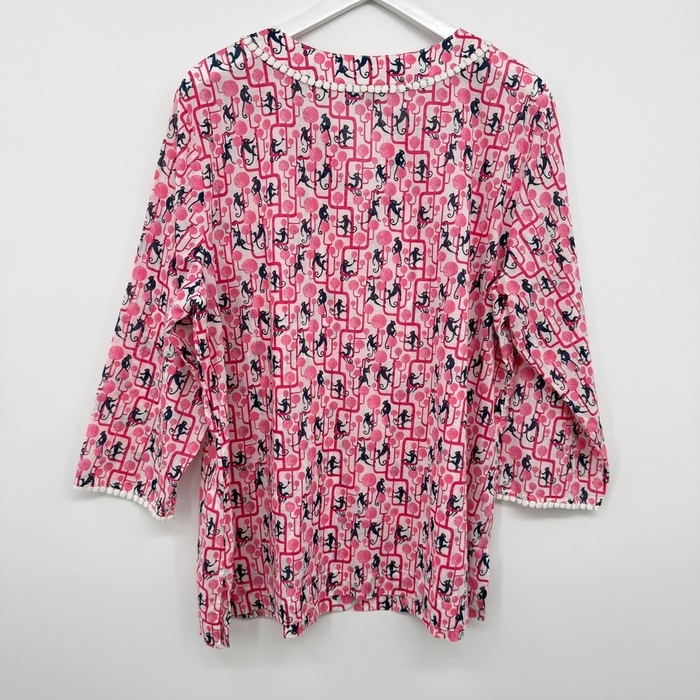 Talbots Top Shirt Blouse Size XL Monkeys 3/4 Sleeve Cotton Popover Resort New - Picture 9 of 13